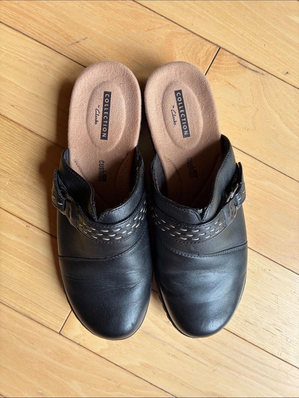 Clark’s leather mules clogs
